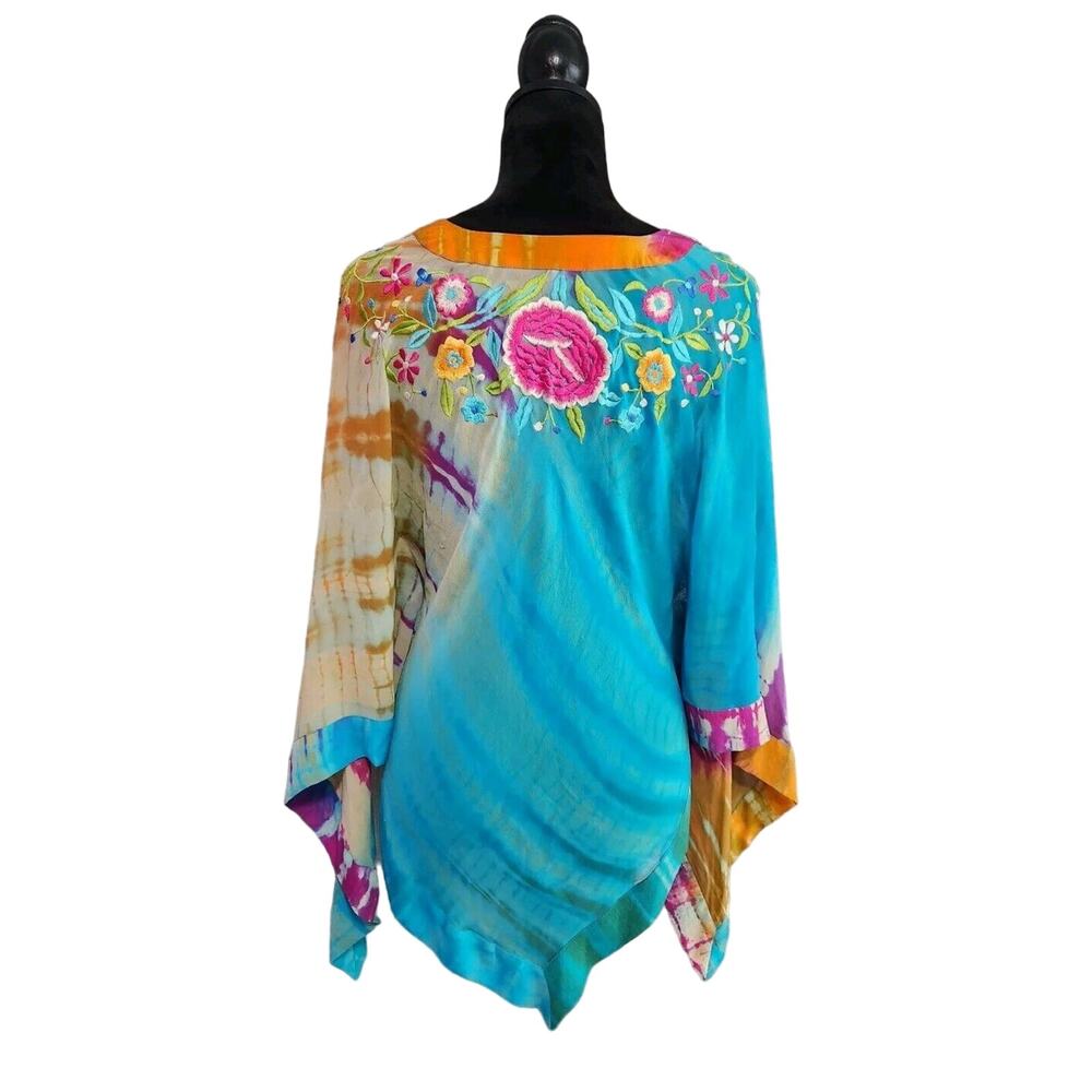 Tashia London Women's Silk Sheer V-neck Embroidered Poncho Top Multicolor Large - Picture 4 of 10